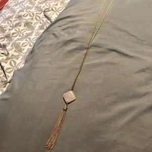 Forever 21 Gold/Pink Stone Tassel Pendant Necklace